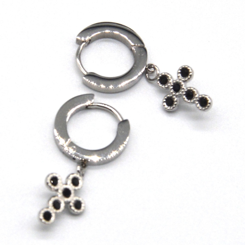 Cercei cu cruce de argint cubic zirconia setarea unghiilor cerc mic cerc cercei suspendate unisex China Ruifanbao fabrica de prelucrare a bijuteriilor