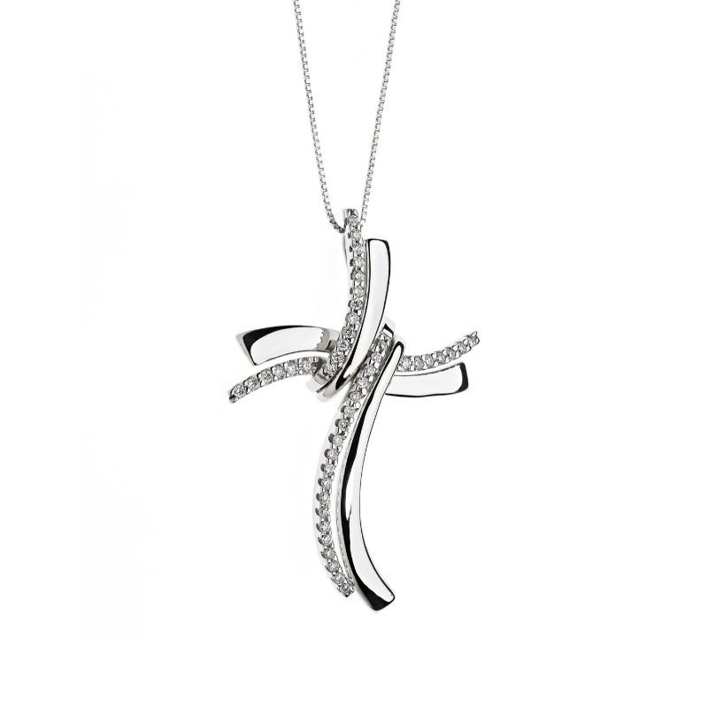 Womens Simple Cross Cross Winding Sticky Stone 925 Silver Necklace China Ruifanbao Factory Jewelry