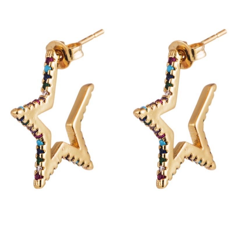 European și American Cross-Border Hot Fashion NS Vântari de vânt Micro-Inlaid Zircon cioplite Cinci Point Star Cercei Fashion Wild Star Cercei