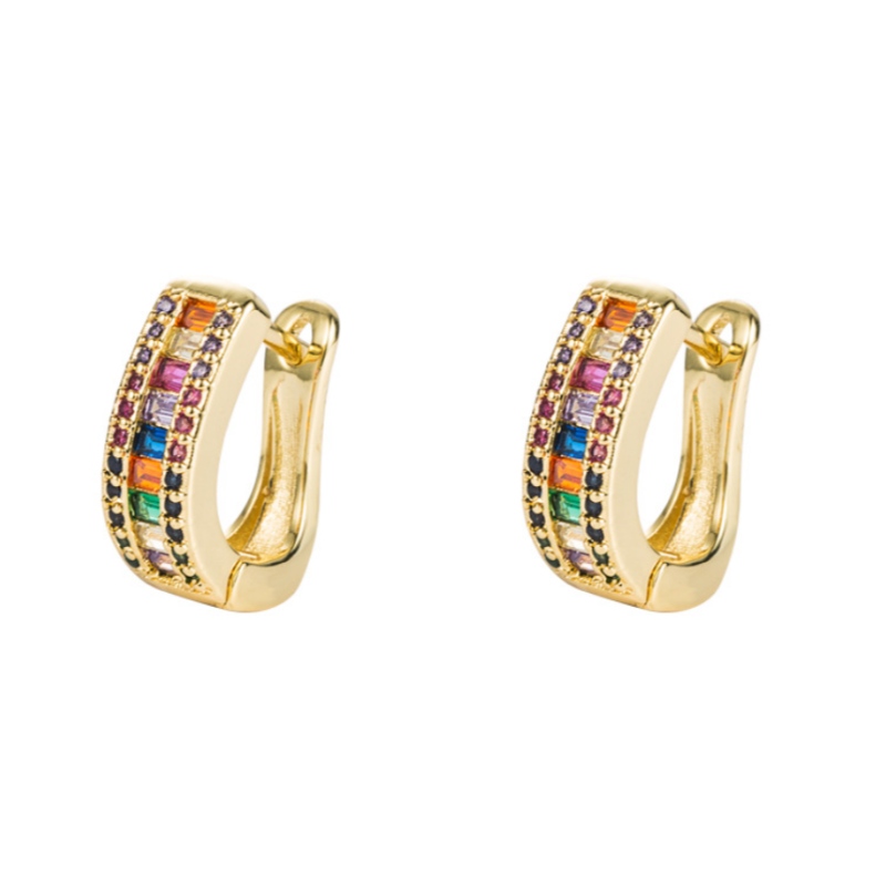 INS Europe european și american de conservare a alamă electropilată Micro-inalal Culoare Cercei Zircon în formă de U în formă de diamant geometric Full Cercei de diamant ureche Femei