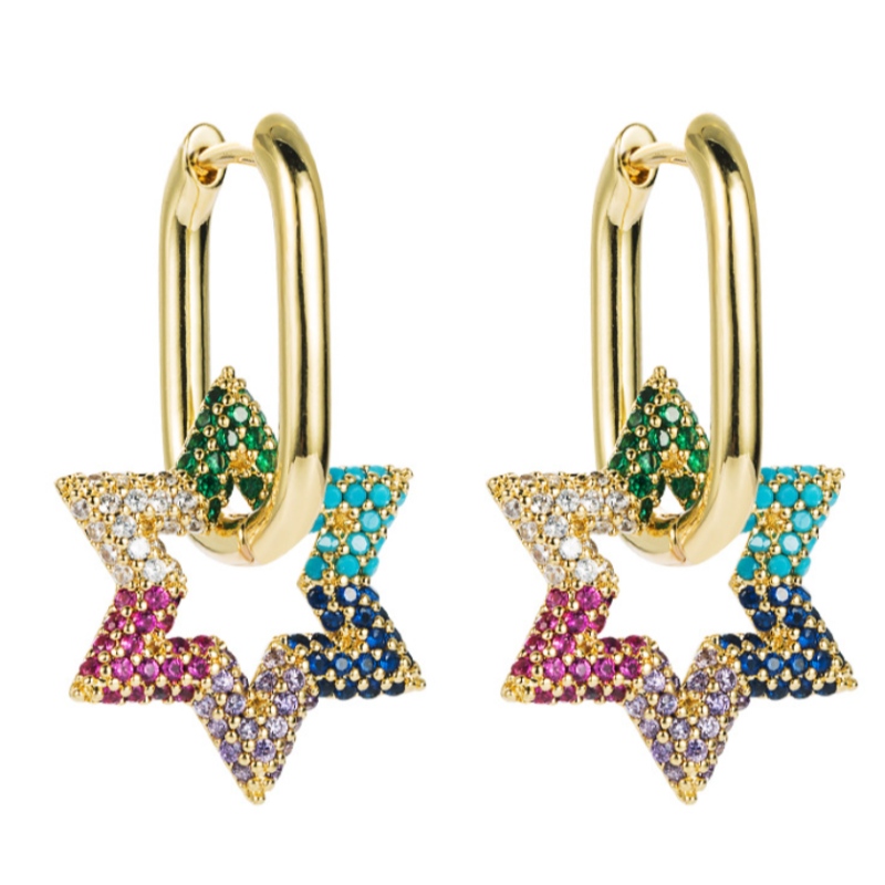 Creative de modă europeană și americană Creative Six-Point Star Cercei în formă de flori Aur Placat de cupru Micro-Inalal Culoare Zircon Cercei all-meci